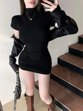 Minivestido sexy ajustado con cuello alto y cintura plisada para mujer, vestidos ajustados y picantes para fiesta